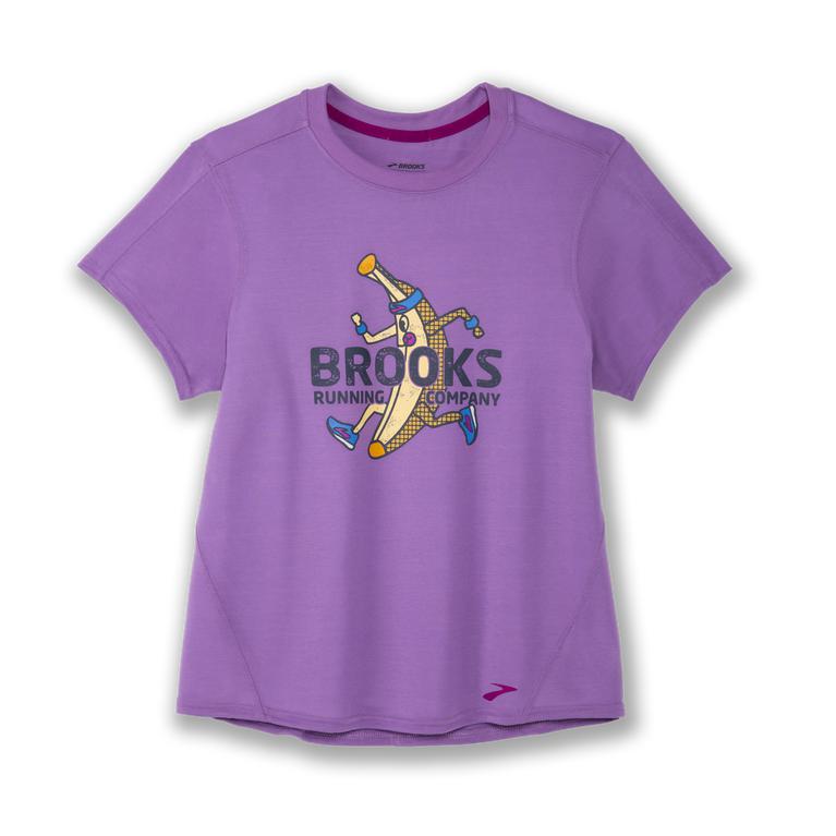 Brooks Distance Graphic tee Short Sleeve Running Shirt - Women's - Heliotrope/Banana/MediumPurple (9